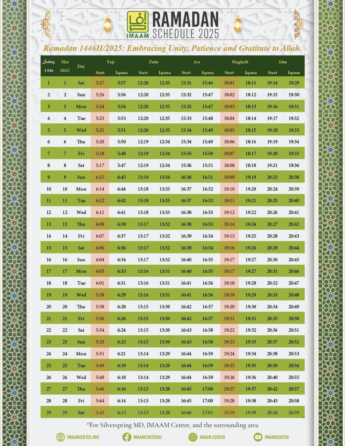 Ramadan 1446H Schedule
